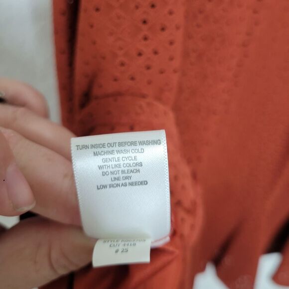 Signature by Robbie Bee Rust Perforated Sleeveless Tied Closure A-Line Dress - Picture 11 of 11